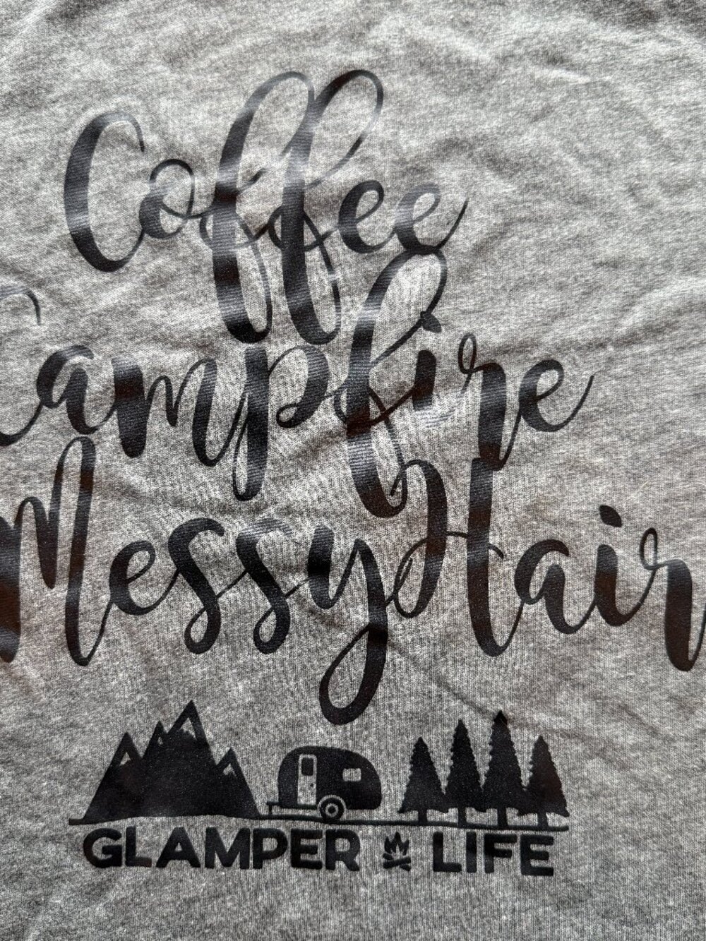 Glamper Life Coffee Campfire Messy Hair Tee M